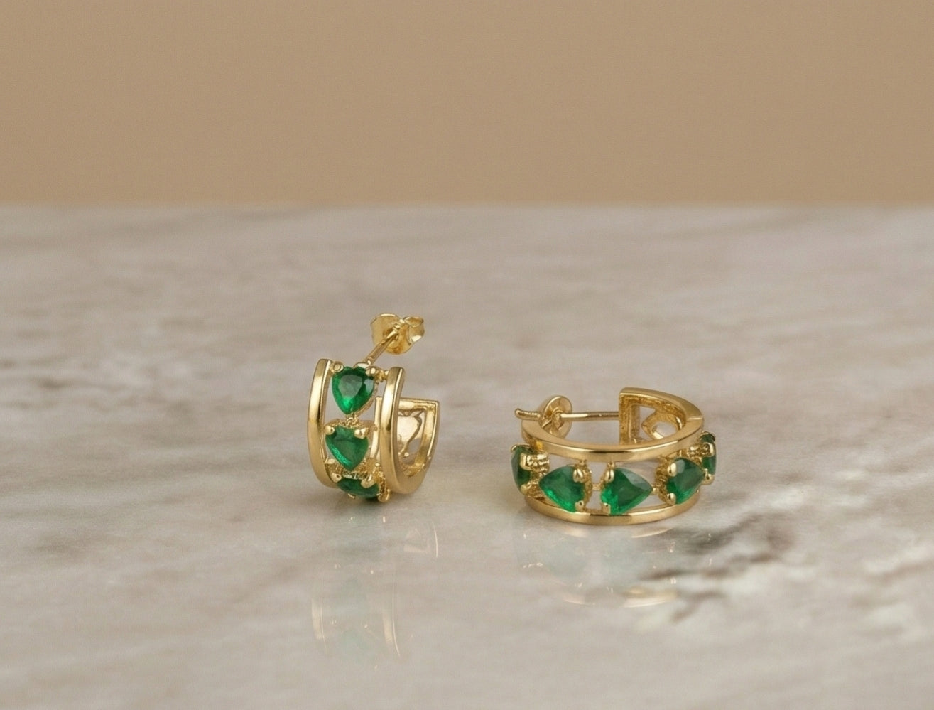 Emerald Hearts Hoops