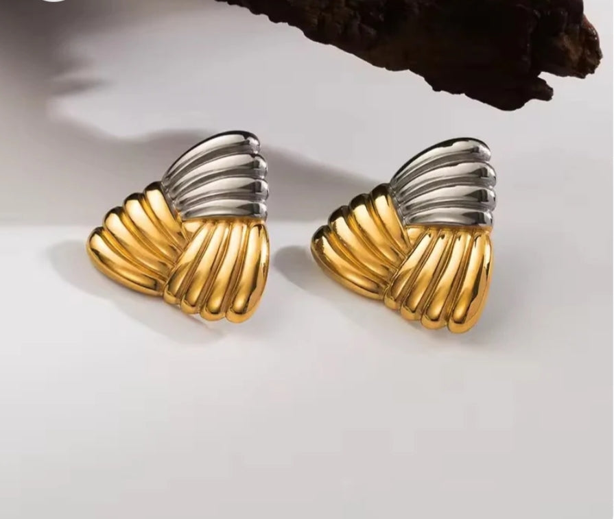 Dual Tone Triangle Earrings