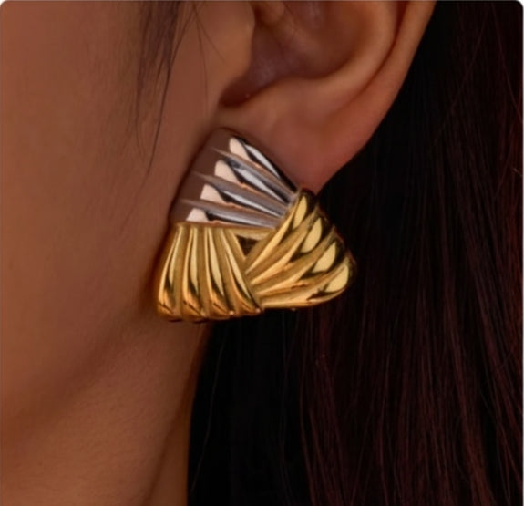 Dual Tone Triangle Earrings