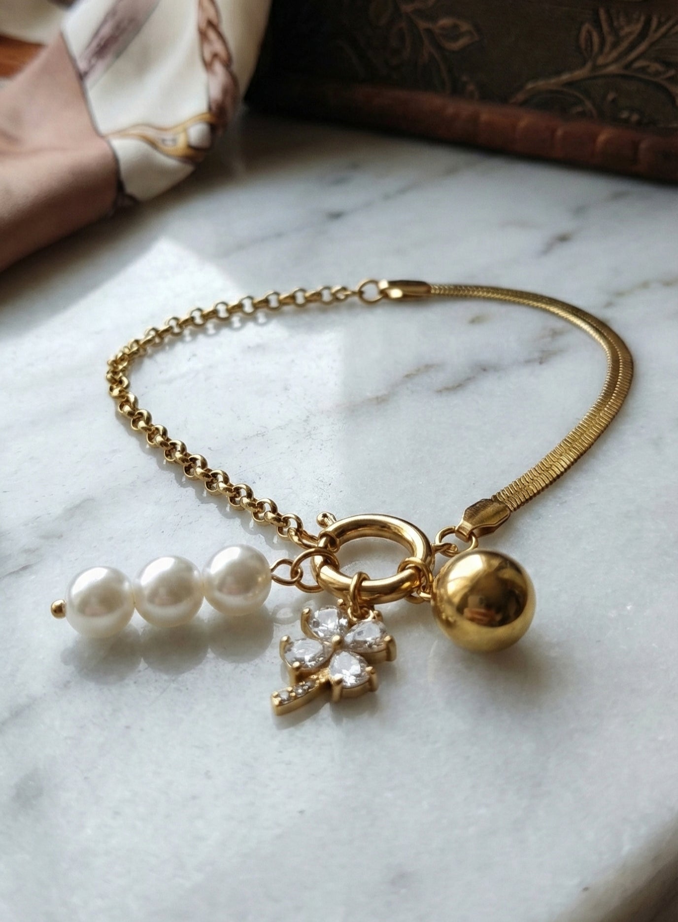 Diamond Flower Charm Bracelet