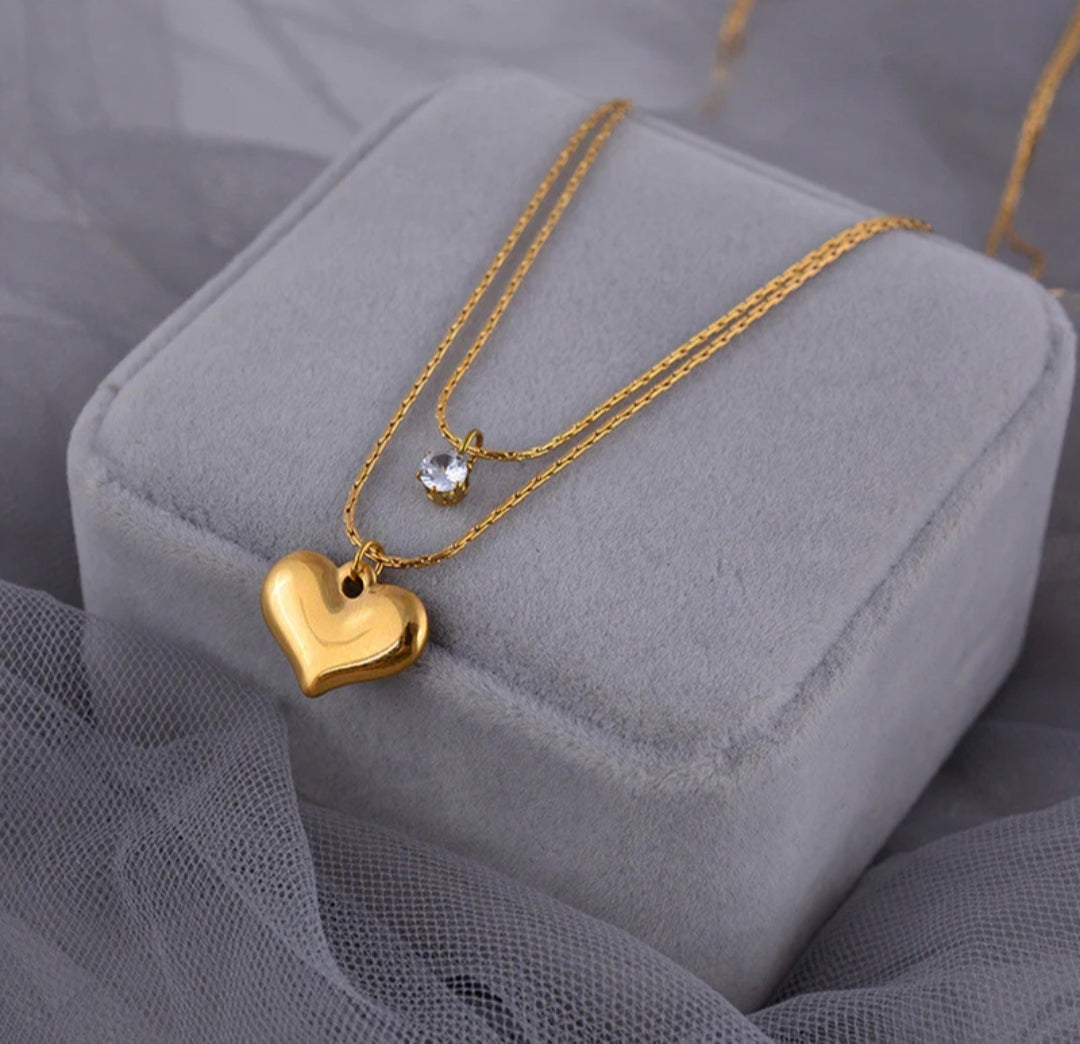 Layered Heart & Solitaire Necklace