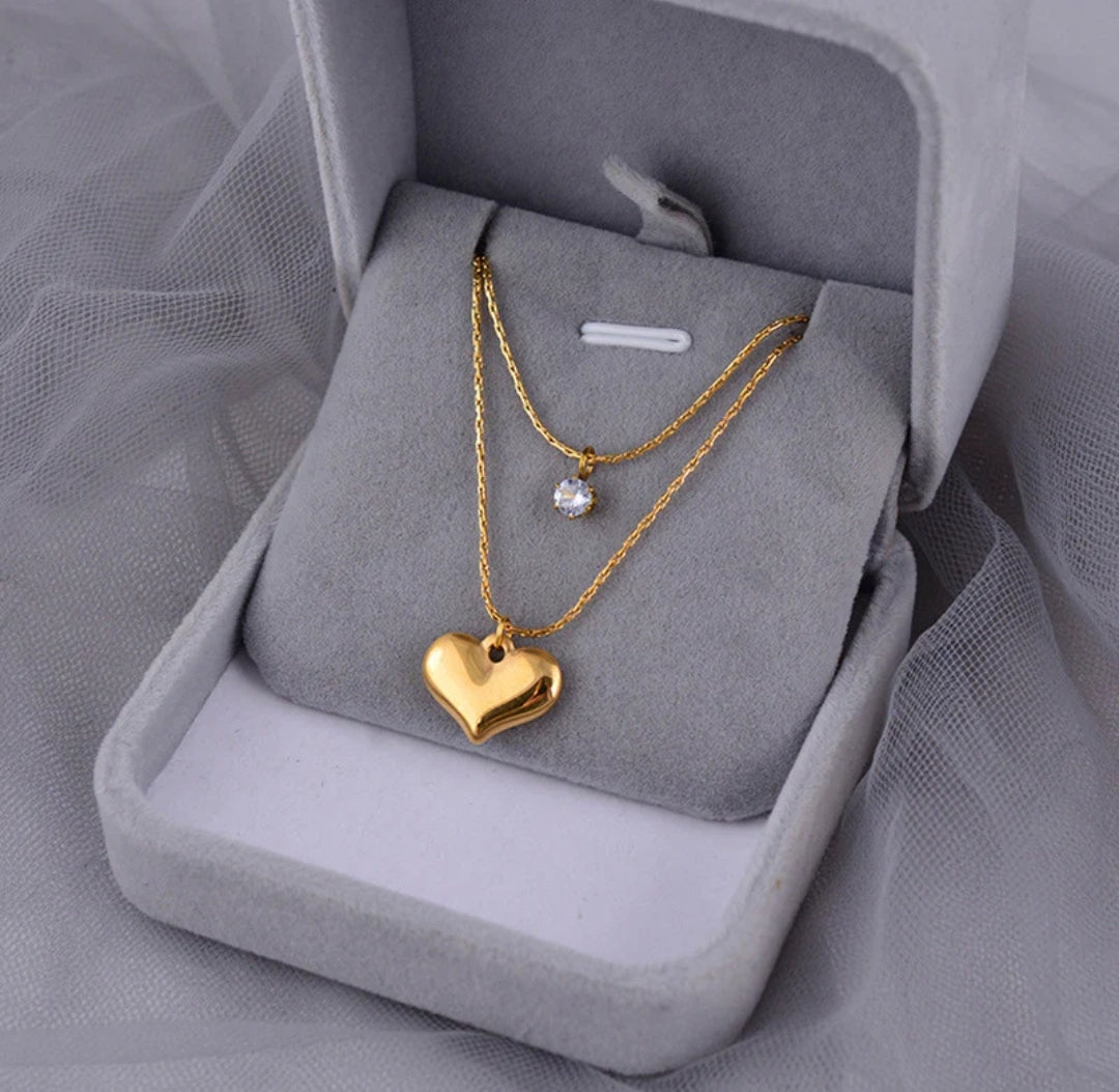 Layered Heart & Solitaire Necklace