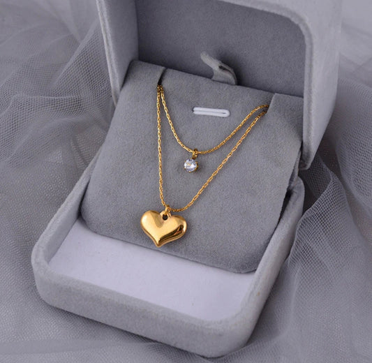 Layered Heart & Solitaire Necklace