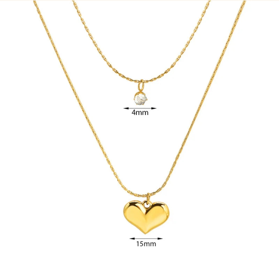 Layered Heart & Solitaire Necklace